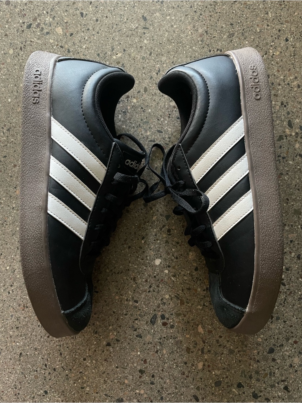 adidas VL Court 3.0 Black Sneakers with White Stripes and Brown Sole